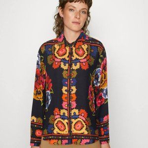 Farm Rio Black Flowers Tapestry Lenzing Ecovero Viscose Shirt